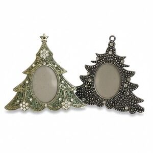 Vintage Style Christmas Tree Miniature Picture Frames Rhinestone Set of 2